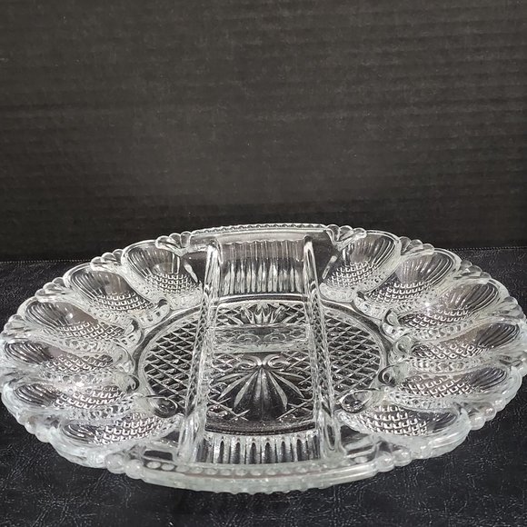 Rare Find 1950 LE Smith Heritage/567 Clear Glass, Divided Eggplate and Relish Tr - Picture 4 of 10